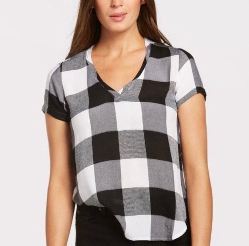 Cloth and Stone Anthropologie Plaid Tencel Top Black & White Plaid Shirt XS